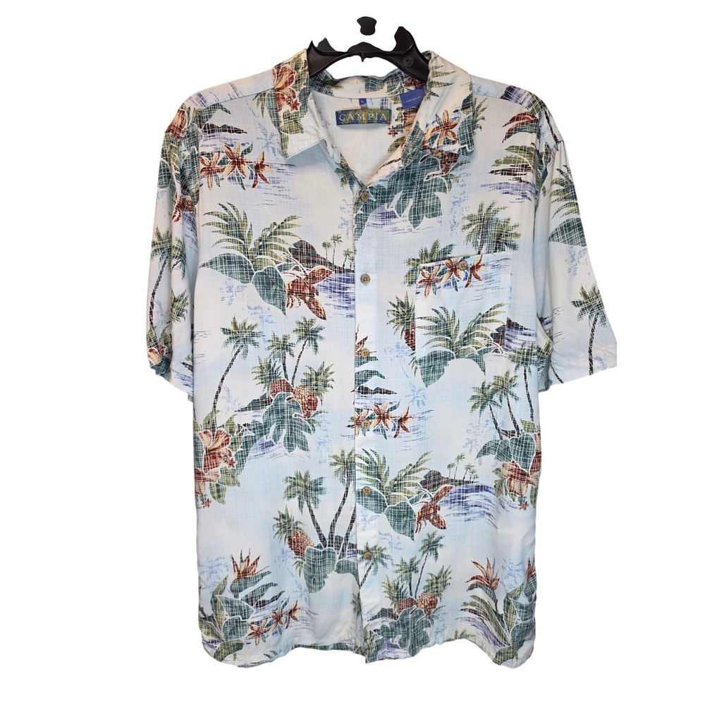 Campia Moda Mens Large Tropical Palm Pineapple Rayon Camp Shirt - Picture 2 of 4